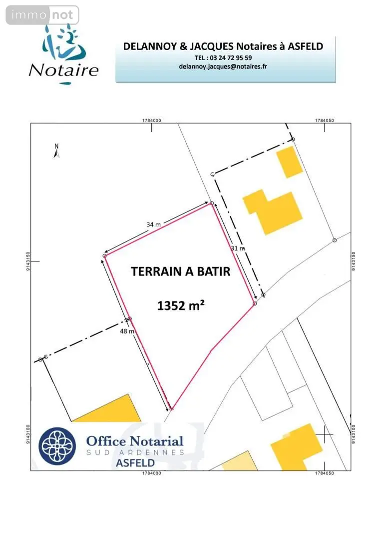 Terrain a batir a vendre Aire 08190 Ardennes 08 1000 m2 47760 euros 021/1594 001