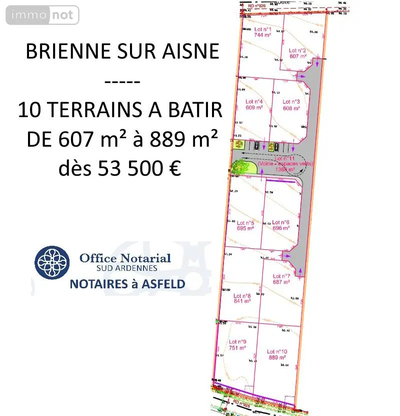 Terrain a batir a vendre Brienne-sur-Aisne 08190 Ardennes 08 607 m2 53500 euros 021/1763 001