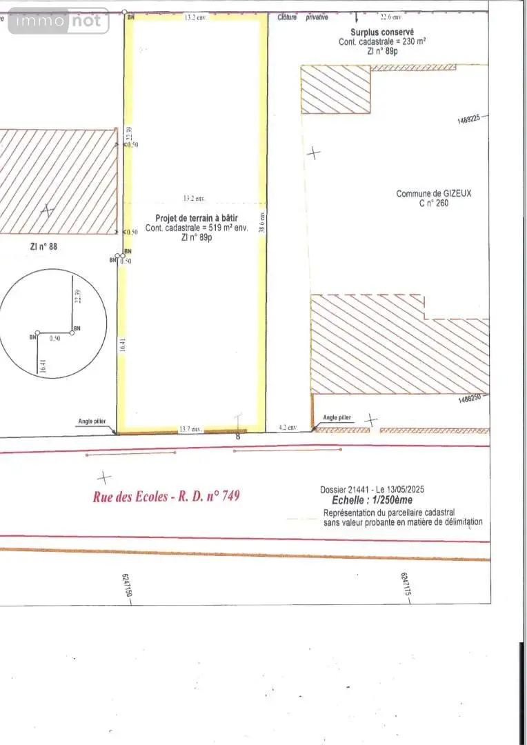 Terrain a batir a vendre Gizeux 37340 Indre-et-Loire 37 519 m2 22000 euros 49046/813 001