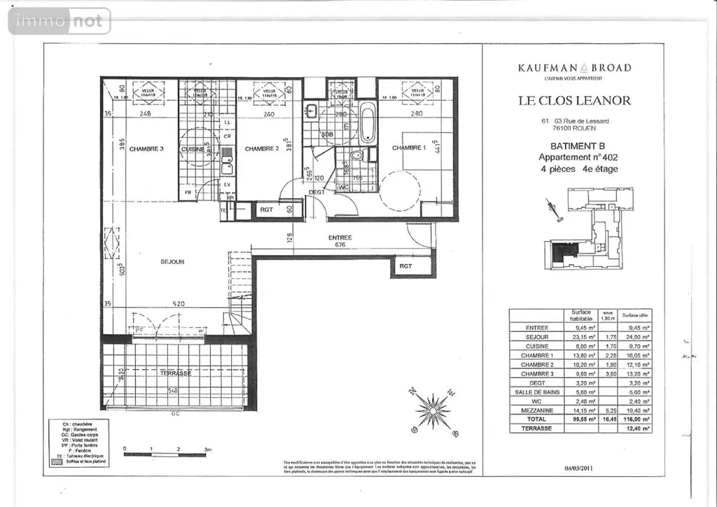 Appartement a vendre Rouen 76100 Seine-Maritime 76 100 m2 4 pièces 299900 euros 016/2358 005