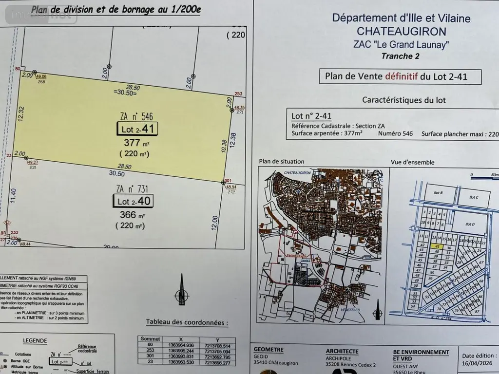 Terrain a batir a vendre Châteaugiron 35410 Ille-et-Vilaine 35 89079 euros 35018-1250 002