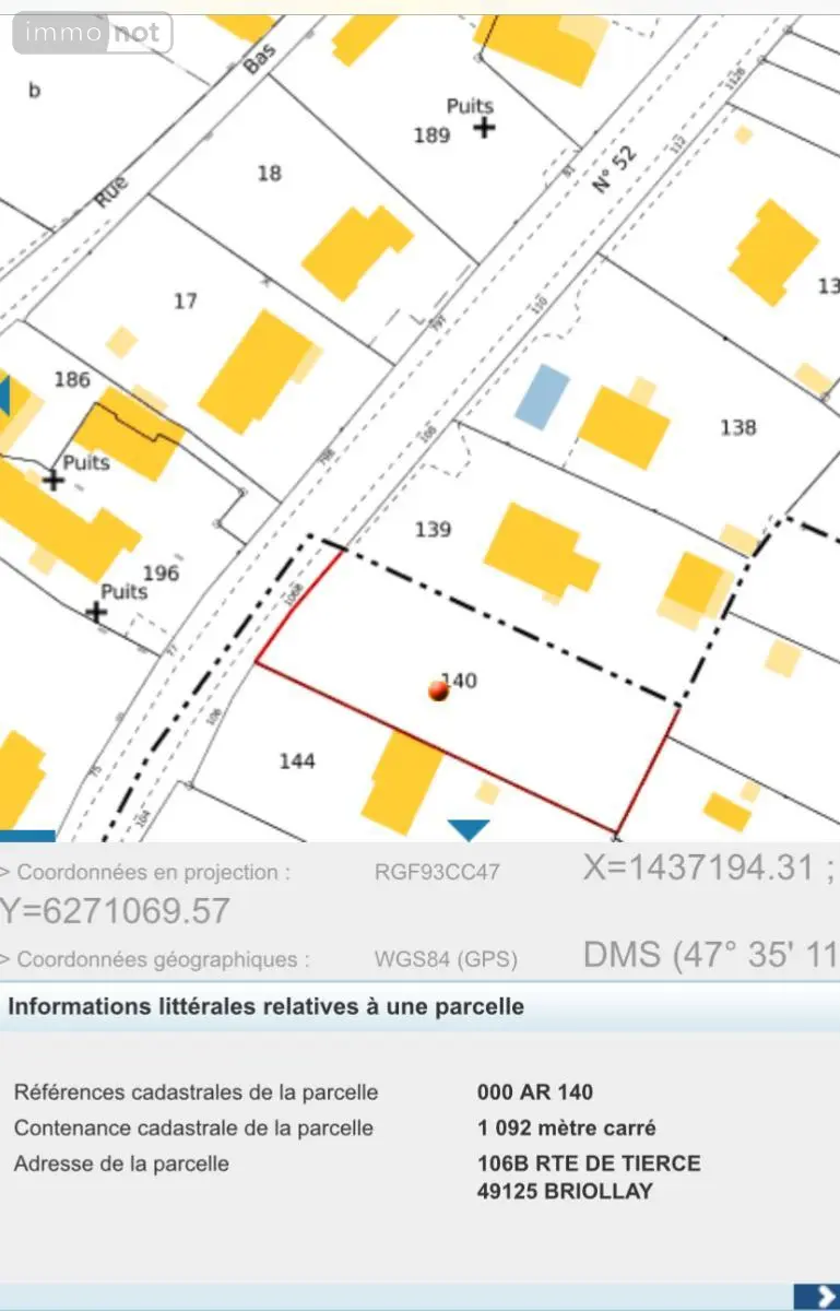 Terrain a batir a vendre Briollay 49125 Maine-et-Loire 49 84800 euros 49008-62 002