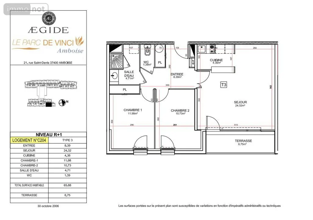 Appartement a vendre Amboise 37400 Indre-et-Loire 37 65 m2 3 pièces 186984 euros 37107-54 002