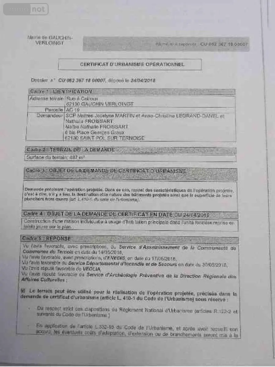 Terrain a batir a vendre Gauchin-Verloingt 62130 Pas-de-Calais 62 16440 euros 62112-TB00905 003