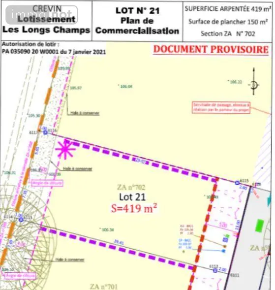 Terrain a batir a vendre Crevin 35320 Ille-et-Vilaine 35 419 m2 78900 euros 35129-3848 002