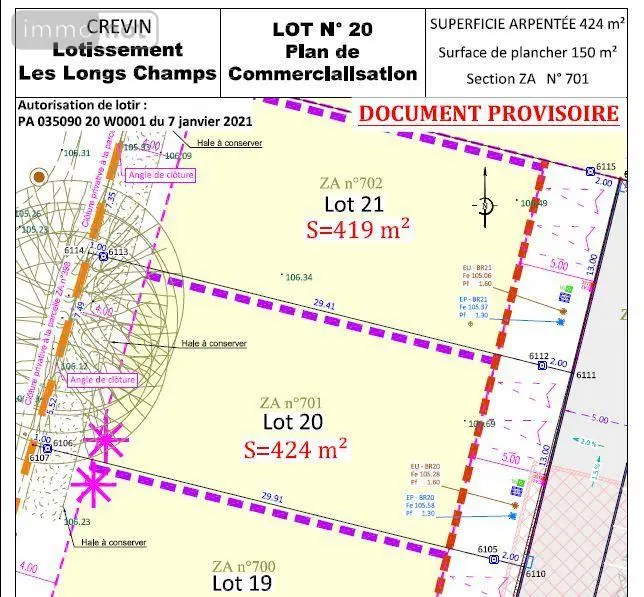 Terrain a batir a vendre Crevin 35320 Ille-et-Vilaine 35 424 m2 78900 euros 35129-3849 002