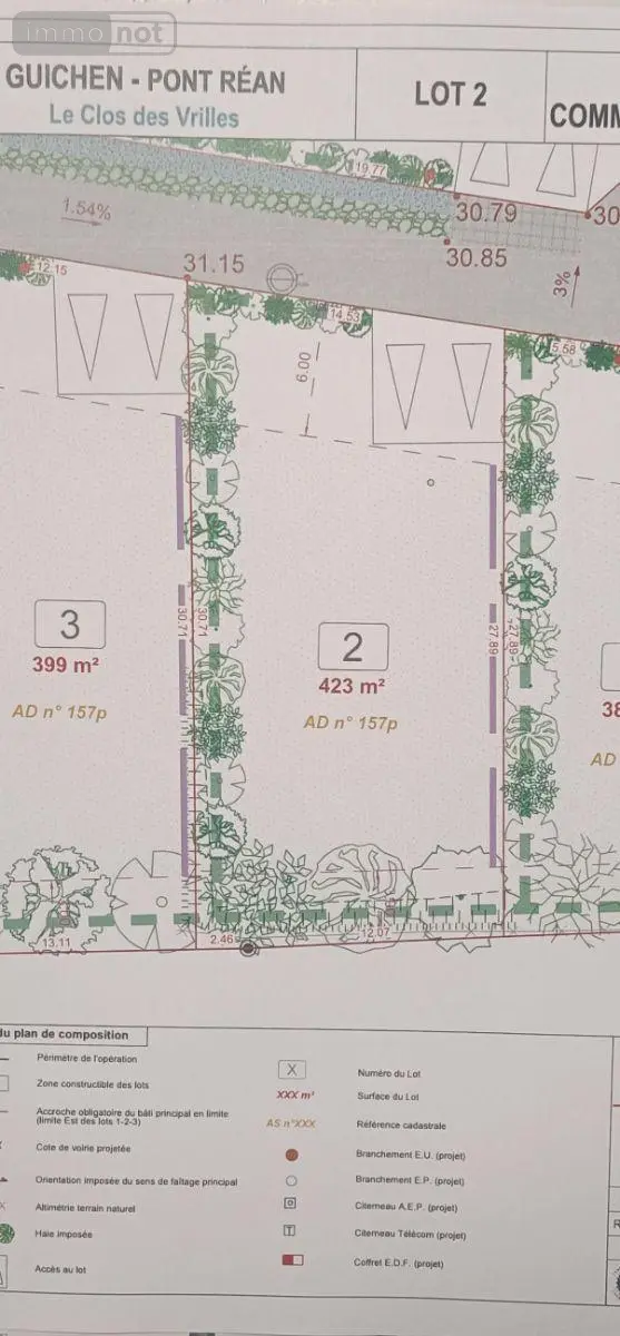 Terrain a batir a vendre Guichen 35580 Ille-et-Vilaine 35 423 m2 110750 euros 35129-5263 004