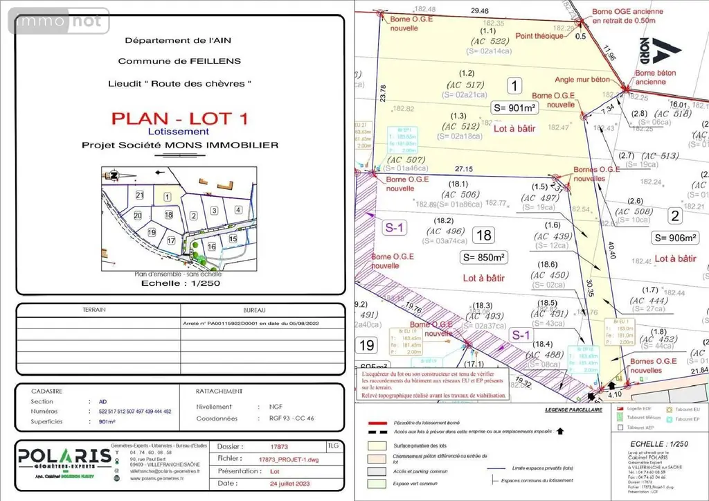 Terrain a batir a vendre Feillens 01570 Ain 01 901 m2 104110 euros TAB 82* 001