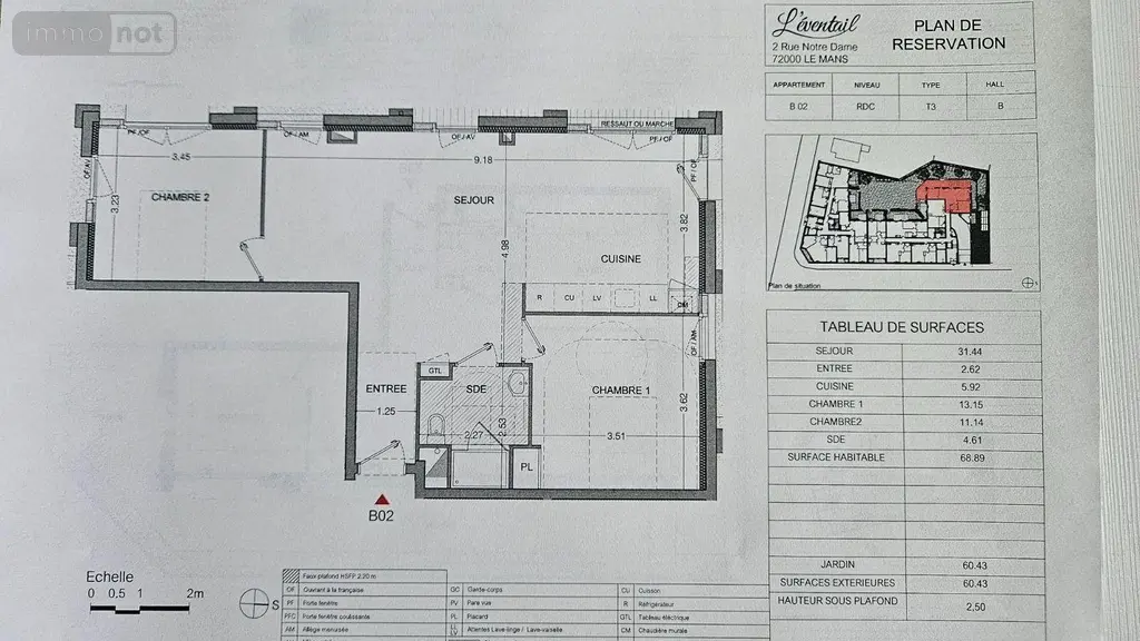 Location appartement Le Mans 72000 Sarthe 72 69 m2 3 pièces 900 euros HB-1729 008