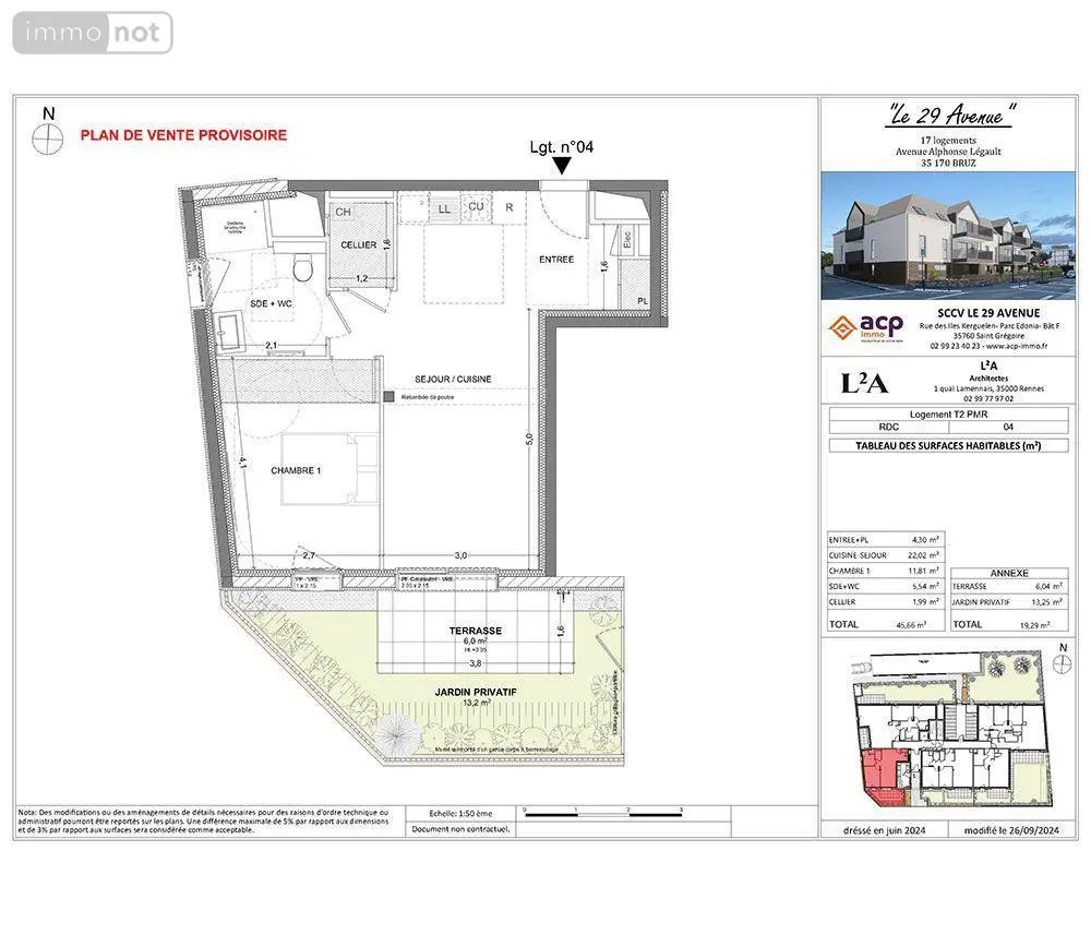 Appartement a vendre Bruz 35170 Ille-et-Vilaine 35 45 m2 2 pièces 229000 euros 35129-6473 002