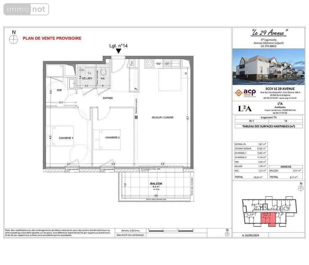Appartement a vendre Bruz 35170 Ille-et-Vilaine 35 66 m2 3 pièces 299000 euros 35129-6475 002