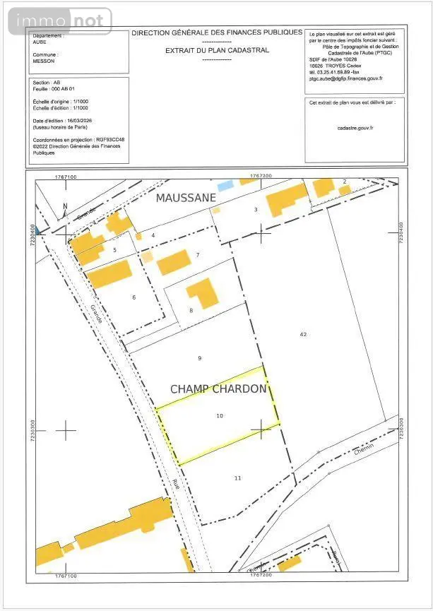 Terrain a batir a vendre Messon 10190 Aube 10 74000 euros 10010/452 002