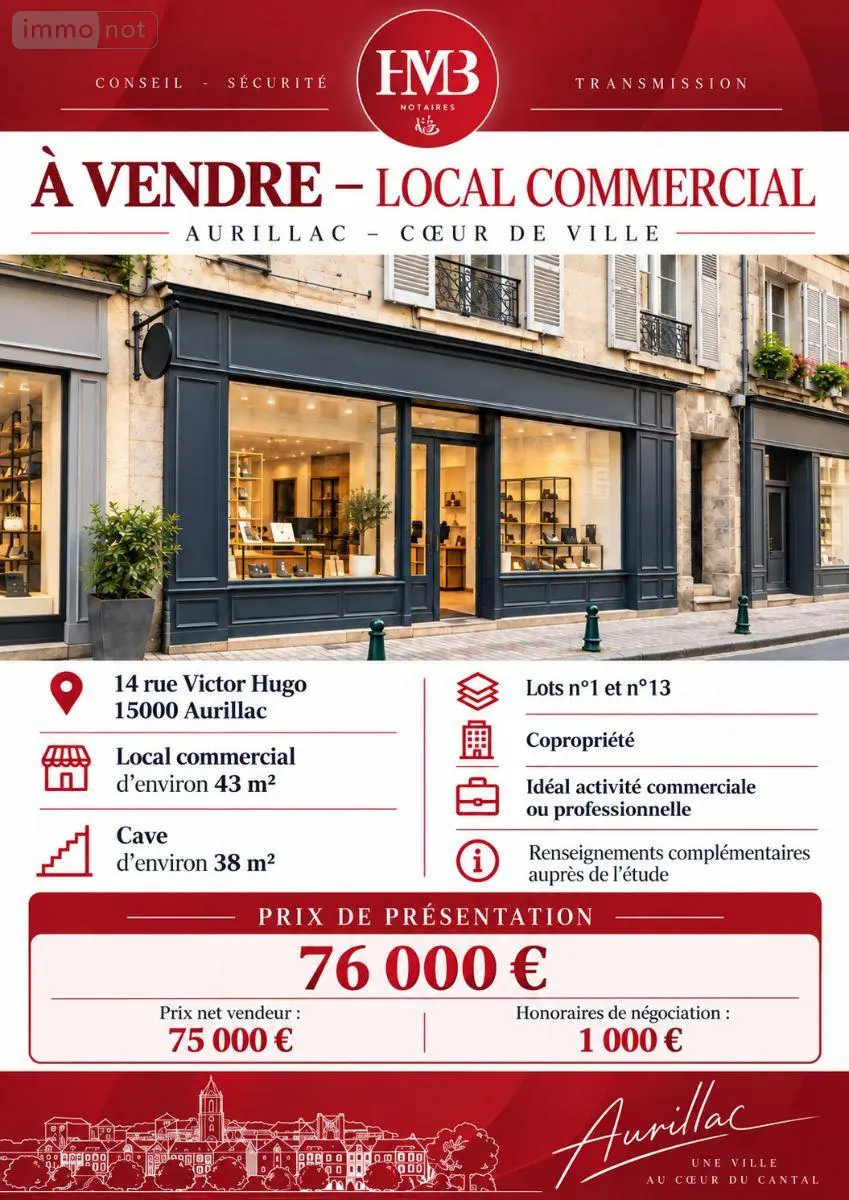Fonds et murs commerciaux a vendre Aurillac 15000 Cantal 15 43 m2 2 pièces 76000 euros 10627/1049 001