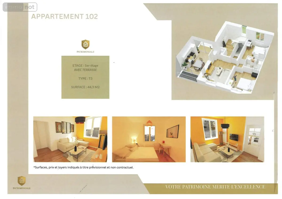 Appartement a vendre Tours 37000 Indre-et-Loire 37 44 m2 3 pièces 188280 euros 001/2500 001