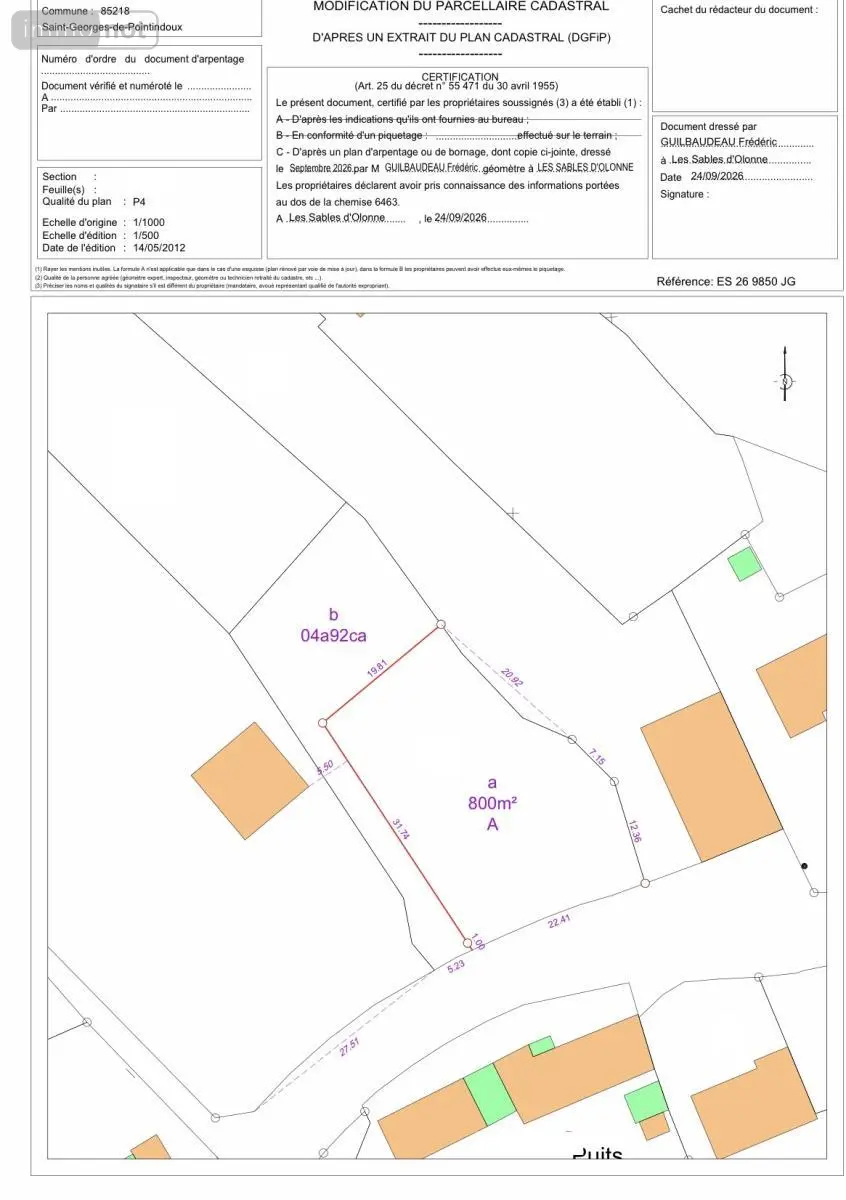 Terrain a batir a vendre Saint-Georges-de-Pointindoux 85150 Vendée 85 63800 euros 85072-1159 001