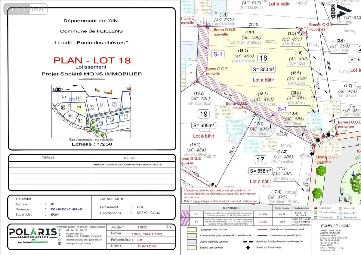 Terrain a batir a vendre Feillens 01570 Ain 01 850 m2 98500 euros TAB 82 001