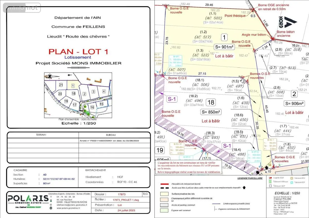 Terrain a batir a vendre Feillens 01570 Ain 01 901 m2 104110 euros TAB 82* 001