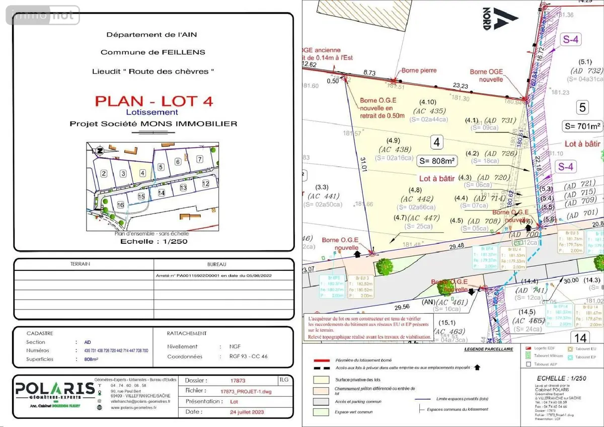 Terrain a batir a vendre Feillens 01570 Ain 01 808 m2 93880 euros TAB 82** 001