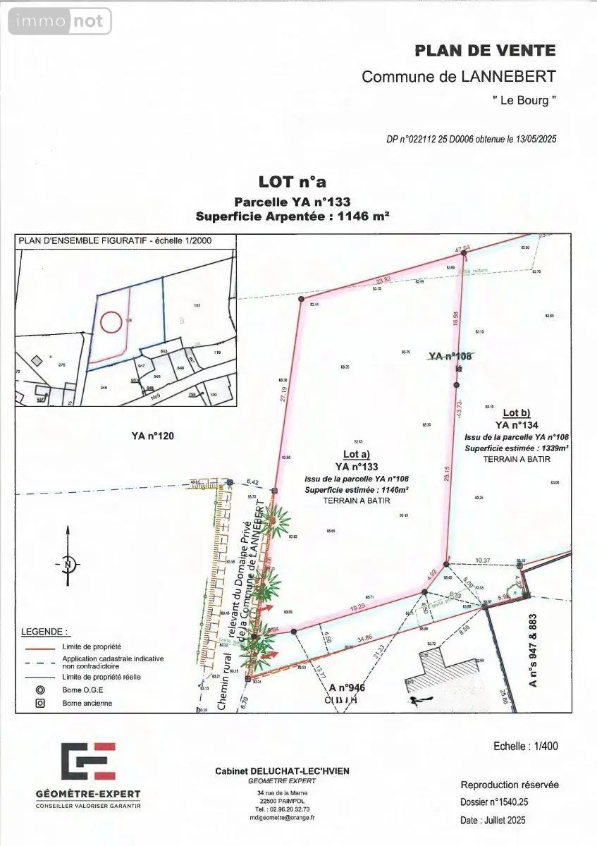 Terrain a batir a vendre Lannebert 22290 Côtes-d'Armor 22 1146 m2 69200 euros TEBA-274 001