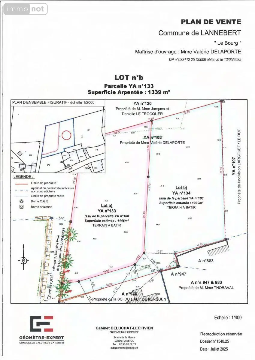 Terrain a batir a vendre Lannebert 22290 Côtes-d'Armor 22 1339 m2 69200 euros TEBA-275 001