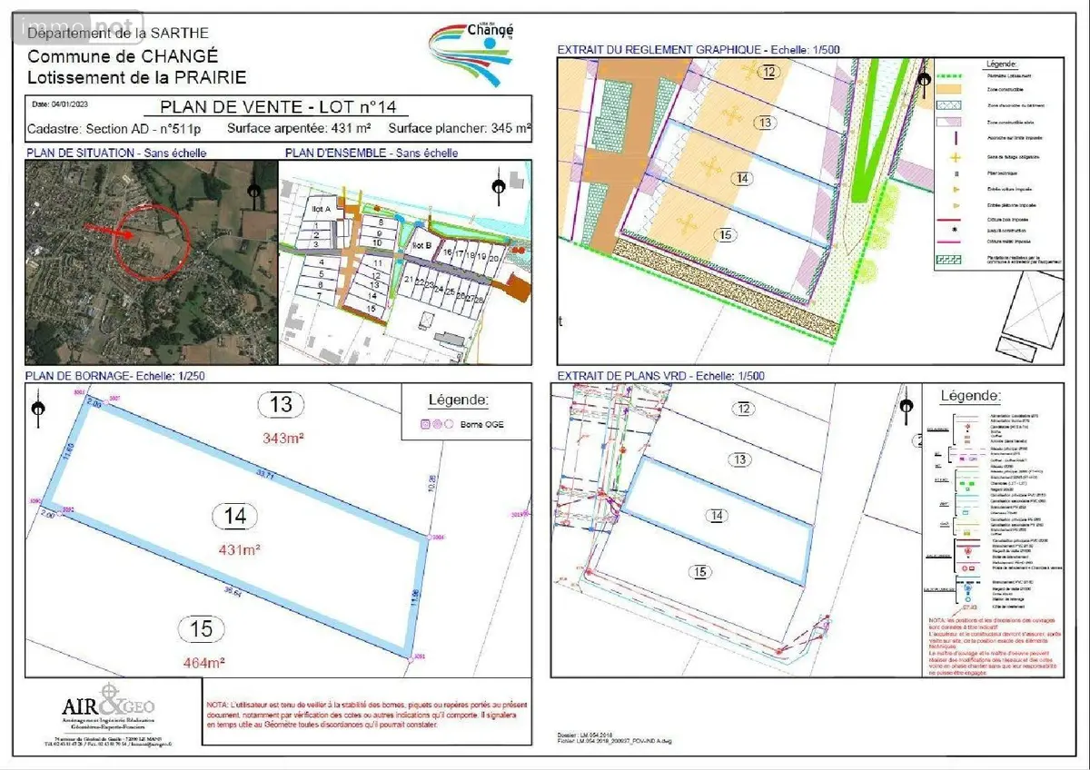 Terrain a batir a vendre Changé 72560 Sarthe 72 431 m2 77250 euros CHTAB15 001