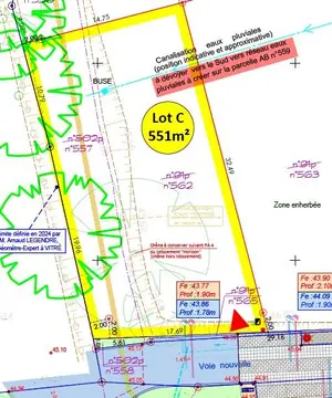 Terrain a batir a vendre Châteaubourg 35220 Ille-et-Vilaine 35 551 m2 145000 euros lot C 001