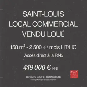 Fonds et murs commerciaux a vendre Saint-Louis 97421 La Réunion 974 158 m2 4 pièces 419000 euros 97411-372 001